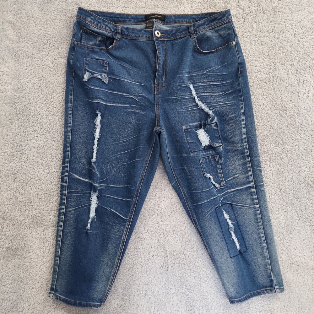 Ashley Stewart‎ Capri Jeans Women's 18 Plus Blue Ripped Distressed Crop Denim